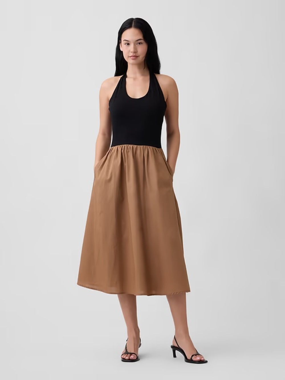 Gap Halter Midi Dress Skirt Black and Camel